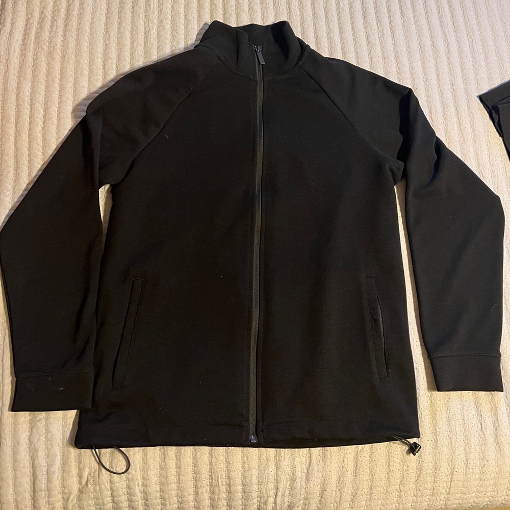Zara Track Suit Jacket Men Medium Black Full Zip Mock Neck Adjustable Collar
